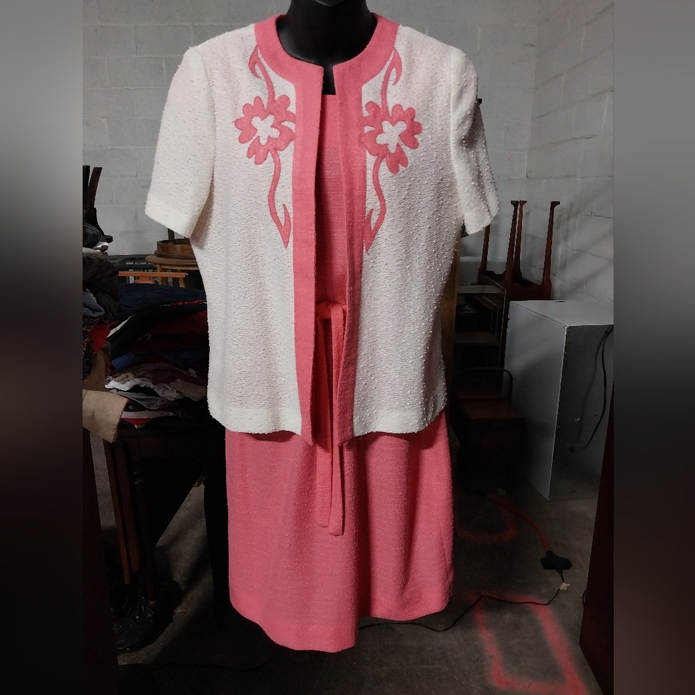 1960s Marty Gutmacher Pink and Off White Dress Suit